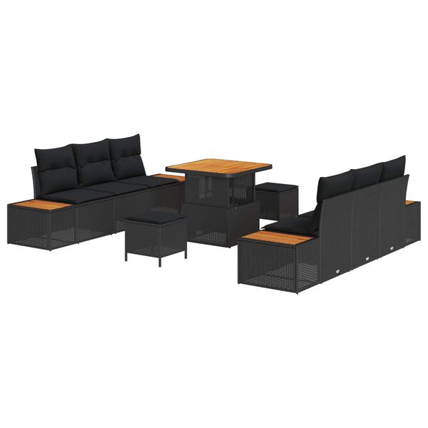 vidaXL Set de canapele pentru grădină 9 pcs Negru poliratan