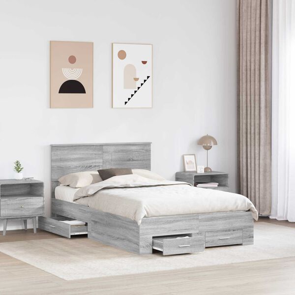 vidaXL Cadru de pat cu headboard Gri Sonoma 120 x 190 cm Lemn compozit