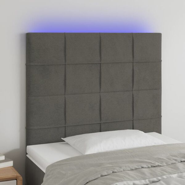 vidaXL Tăblie de pat cu LED, gri &icirc;nchis, 100x5x118/128 cm, textil