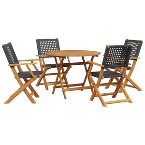 vidaXL Set mobilier grădină, 5 piese, negru, poliratan și lemn masiv