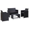 vidaXL Set mobilier de grădină cu perne, 4 piese, negru, poliratan