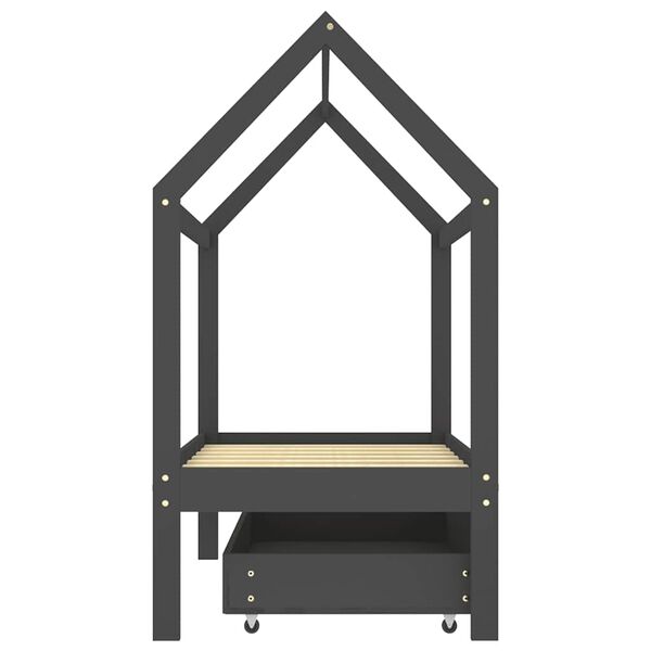 vidaXL Cadru pat copii cu sertar gri închis 70x140 cm lemn masiv pin