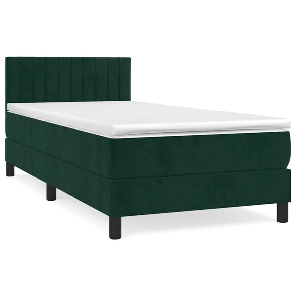 vidaXL Pat box spring cu saltea, verde &icirc;nchis, 80x200 cm, catifea
