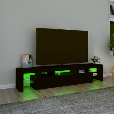vidaXL Comodă TV cu lumini LED, negru, 200x36,5x40 cm