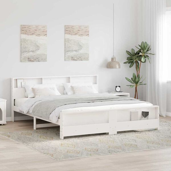 vidaXL Cadru de pat cu headboard Alb 200 x 200 cm Lemn compozit