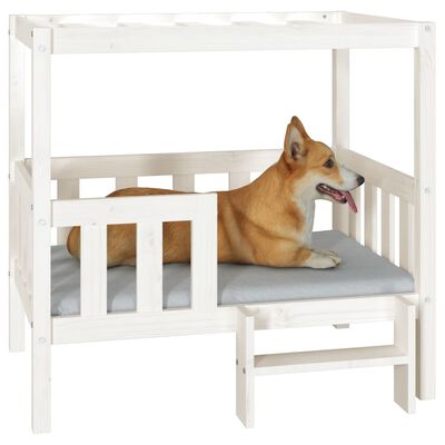 vidaXL Pat pentru câini, alb, 95,5x73,5x90 cm, lemn masiv de pin