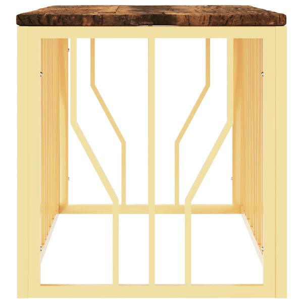 vidaXL Măsuță de cafea, auriu, oțel inoxidabil și lemn masiv reciclat