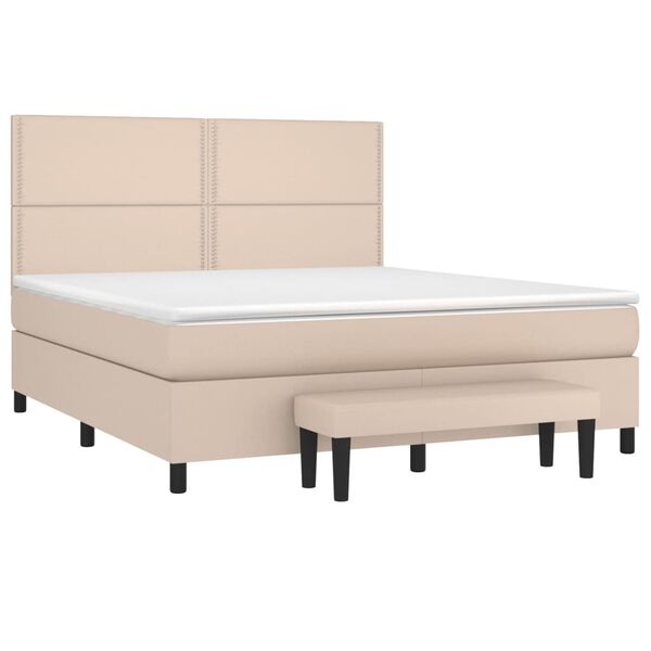 vidaXL Pat box spring cu saltea, cappuccino, 180x200cm piele ecologică