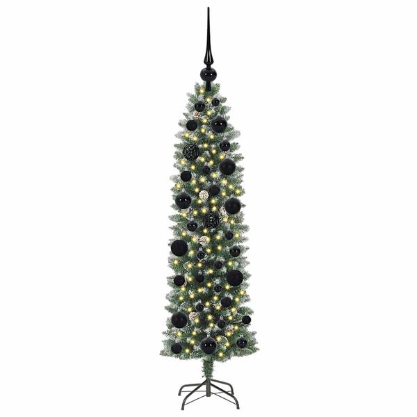 vidaXL Copac Artificial Slăb de Crăciun cu 150 LED Verde și alb 120 cm
