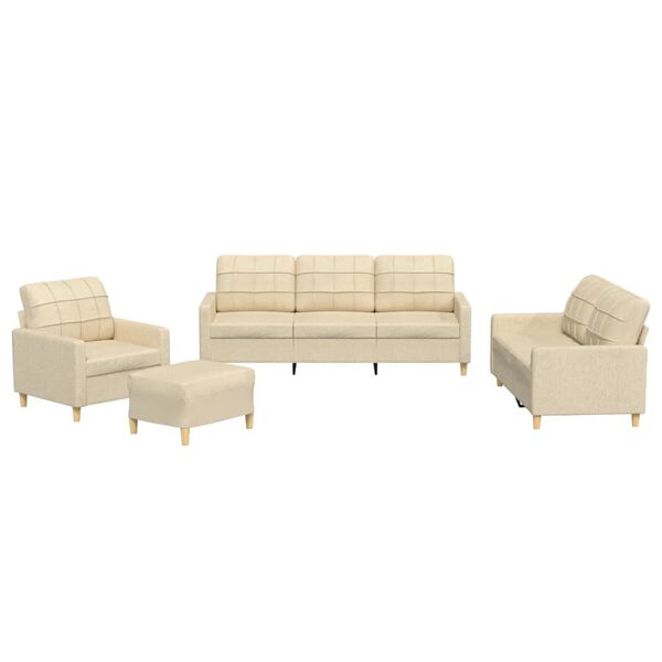 vidaXL Set de canapele cu perne, 4 piese, crem, textil