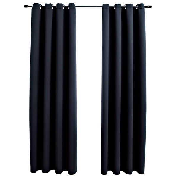 vidaXL Draperii opace cu inele metalice, 2 buc., negru, 140 x 245 cm