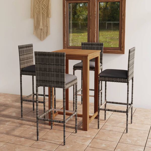 vidaXL Set mobilier de bar de grădină cu perne, 5 piese, gri