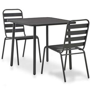 vidaXL Set mobilier bistro, 3 piese, gri &icirc;nchis, oțel