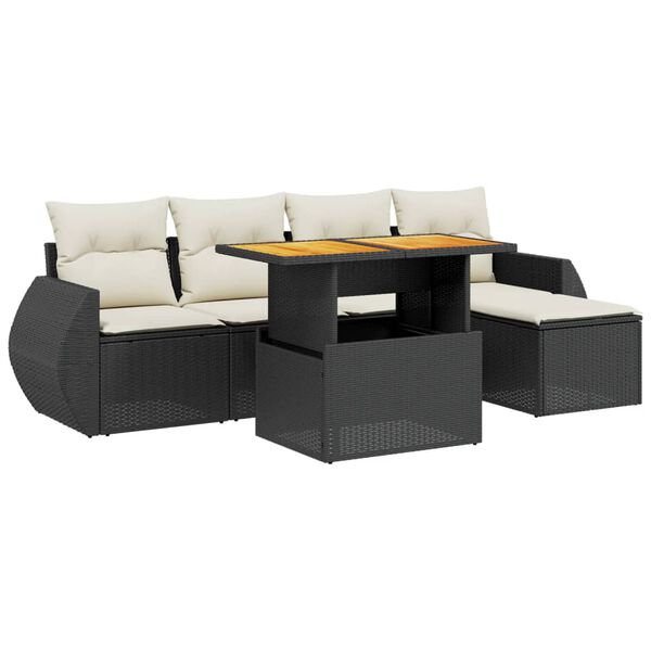 vidaXL Set mobilier de grădină cu perne, 6 piese, negru, poliratan