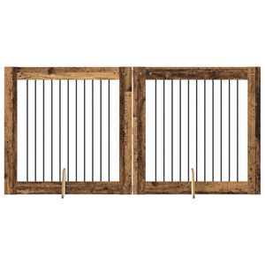 vidaXL Poartă pentru c&acirc;ini cu suporturi 2 pcs Lemn vechi 100 x 100 cm