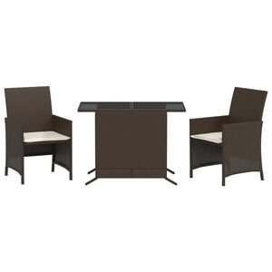 vidaXL Set bistro cu perne, 3 piese, maro, poliratan