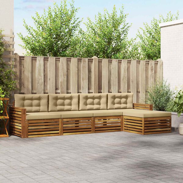vidaXL Set de canapele de exterior cu pernă 5 pcs Natural și Bej