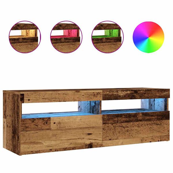 vidaXL Dulap TV cu lumini LED lemn vechi 120x35x40 cm lemn prelucrat