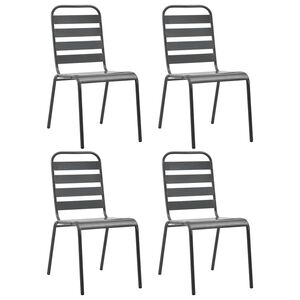 vidaXL Scaune de exterior, 4 buc., gri &icirc;nchis, oțel, design lamelar