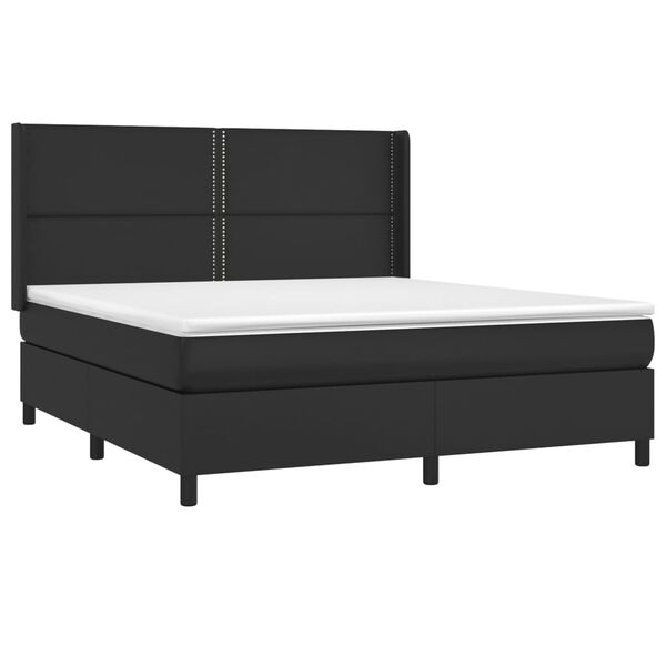 vidaXL Pat box spring cu saltea, negru, 160x200 cm, piele ecologică