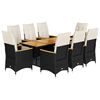 vidaXL Set bistro de grădină, 9 piese, cu perne, negru, poliratan