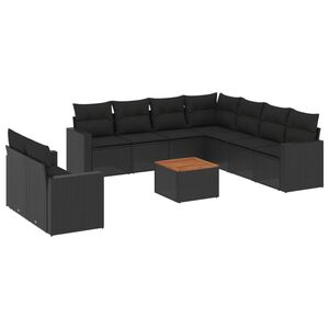 vidaXL Set canapele de grădină cu perne, 10 piese, negru, poliratan