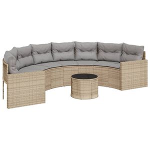 vidaXL Canapea de grădină cu masă/perne, semi-rotundă, bej, poliratan