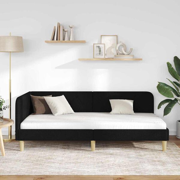 vidaXL Cadru de pat colțar cu headboard Negru 100 x 200 cm țesătură