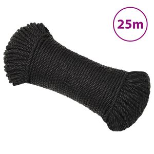 vidaXL Fr&acirc;nghie de lucru, negru, 3 mm, 25 m, polipropilenă