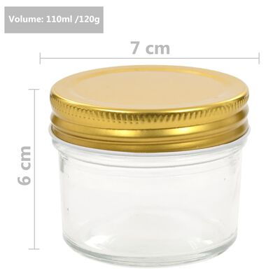 vidaXL Borcane din sticlă pentru gem, capace aurii, 96 buc, 110 ml