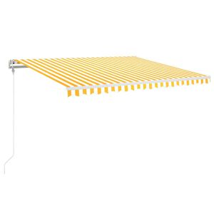 vidaXL Copertină automată cu LED&senzor v&acirc;nt, galben/alb, 450x350 cm