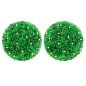 vidaXL Mingi artificiale din lemn de cimiș cu lumini LED 2 buc Verde