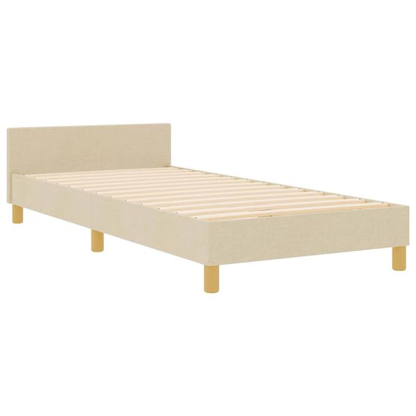 vidaXL Cadru de pat cu headboard Crem 90 x 200 cm țesătură