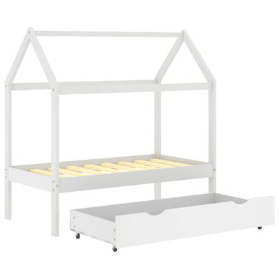 vidaXL Cadru pat copii cu un sertar, alb, 70x140 cm, lemn masiv de pin