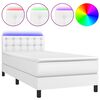 vidaXL Pat cu arcuri, cu saltea & LED, alb, 90x190 cm, piele ecologică