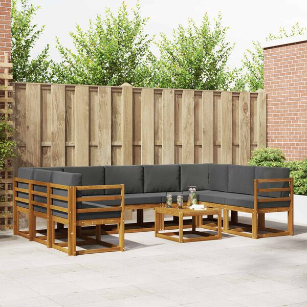 vidaXL Set de canapele de exterior cu pernă 10 pcs Natural și Antracit