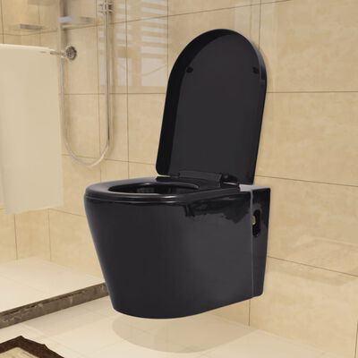 vidaXL Vas toaletă suspendat cu rezervor încastrat, ceramică, negru