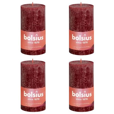 Bolsius Lumânări bloc rustice Shine, 4 buc., roșu catifelat, 130x68 mm