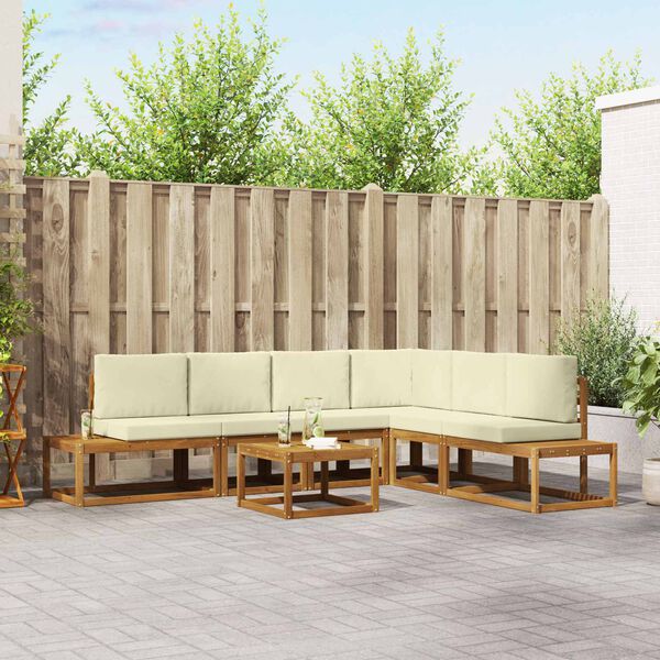 vidaXL Set de canapele de exterior cu pernă 7 Bucată Natural și Crem