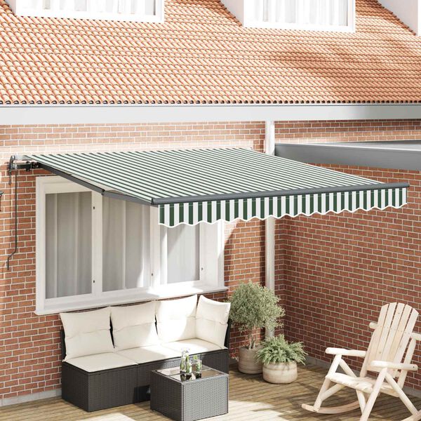 vidaXL Cortina Retractabilă Verde și alb 300 x 250 cm