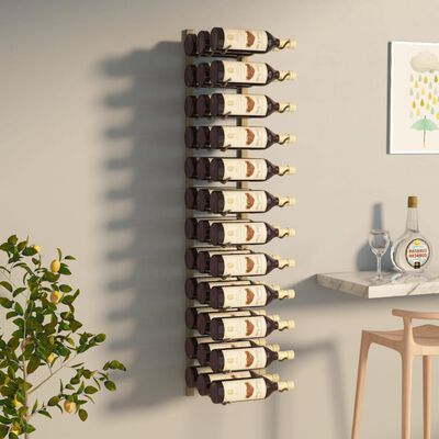 vidaXL Suport sticle de vin montat pe perete, 36 sticle, auriu, fier