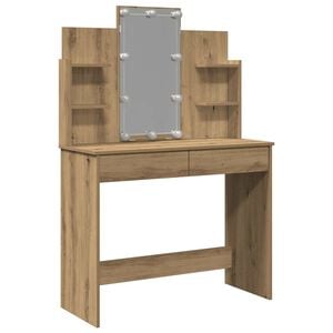 vidaXL Masă de toaletă cu LED-uri, stejar artizanal, 96x40x142 cm