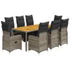 vidaXL Set bistro de grădină cu perne, 9 piese, gri, poliratan