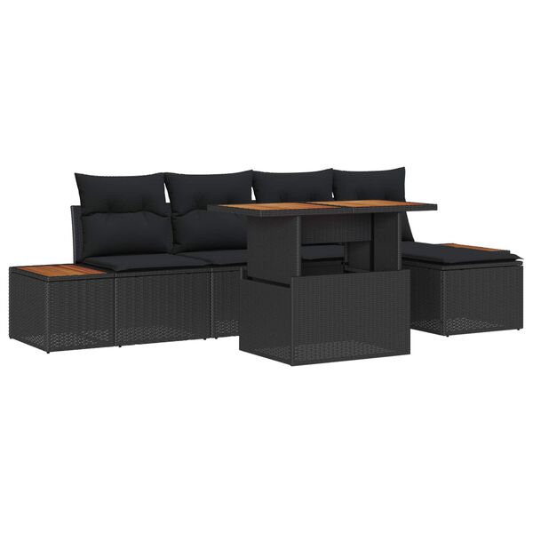 vidaXL Set de canapele pentru grădină 6 pcs Negru Rattan poli