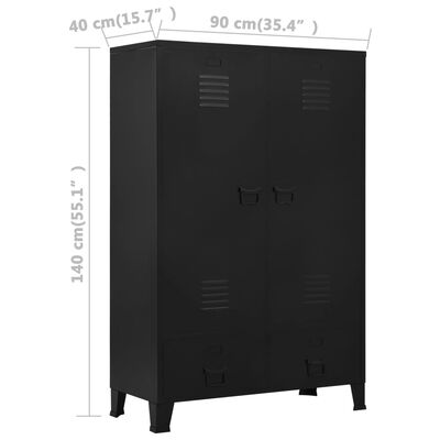 vidaXL Șifonier, negru, 90 x 40 x 140 cm, oțel, industrial