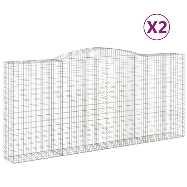 vidaXL Coșuri gabion arcuite 2 buc, 400x50x180/200 cm, fier galvanizat