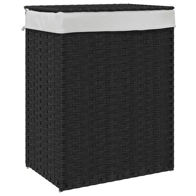 vidaXL Coș de rufe cu capac, negru, 46x33x60 cm, poliratan