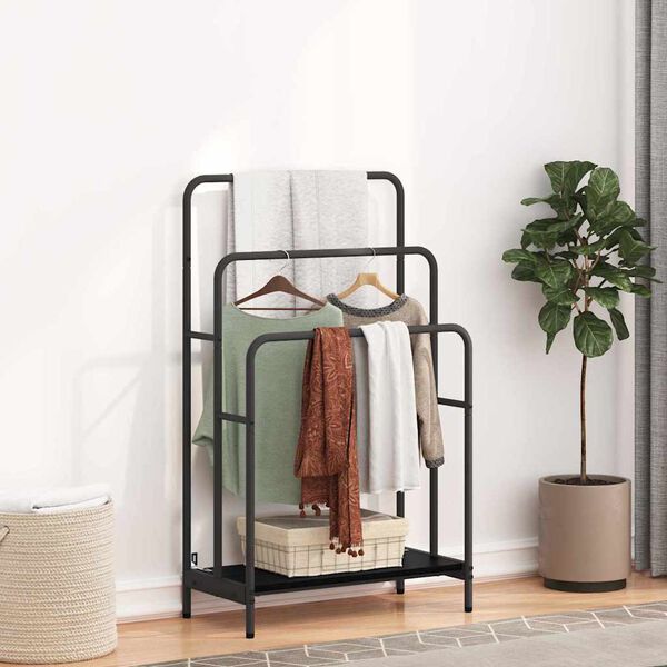 vidaXL Stativ pentru haine cu raft Stejar Negru 60 x 30 x 100,5 cm