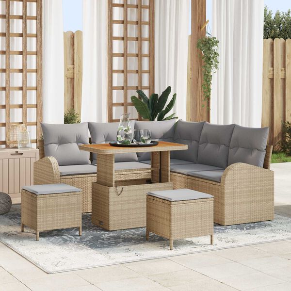 vidaXL Set de canapele pentru grădină cu pernă 8 pcs Bej Rattan poli