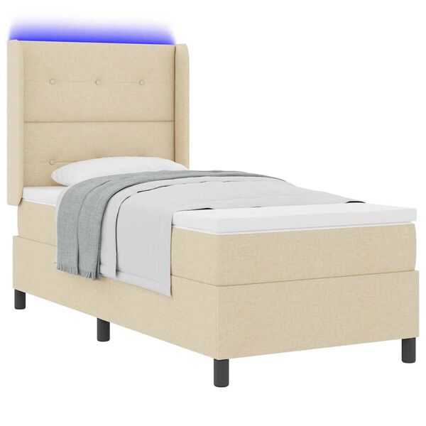 vidaXL Pat cu arc LED cu saltea cu headboard Crem 80 x 200 cm țesătură